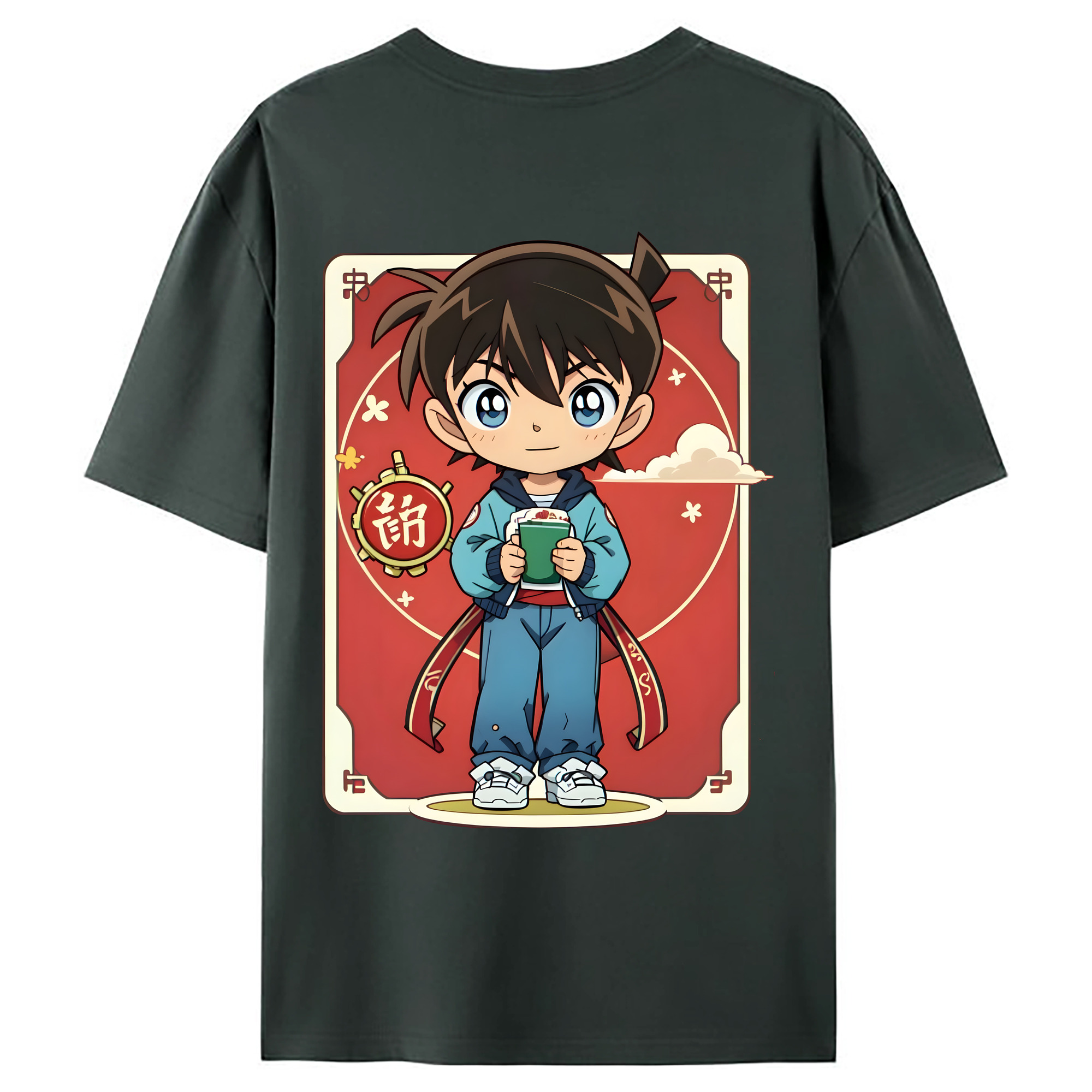 （画像用） 名探偵コナン 江戸川 コナン Detective Conan Conan Edogawa 綿100％ メンズ半袖Tシャツ（バックプリント） 通気性